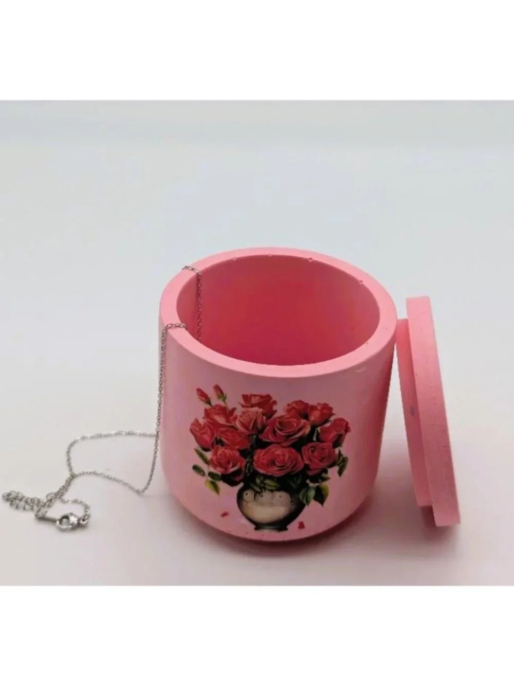 Handcrafted Eco Resin Pink Floral Lidded Trinket Jar with Roses